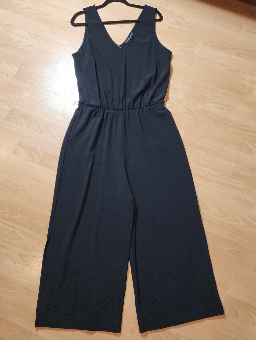 Boston Proper Beyond Travel Split Leg Black Sleeveless Crop Wide Jumpsuit Large